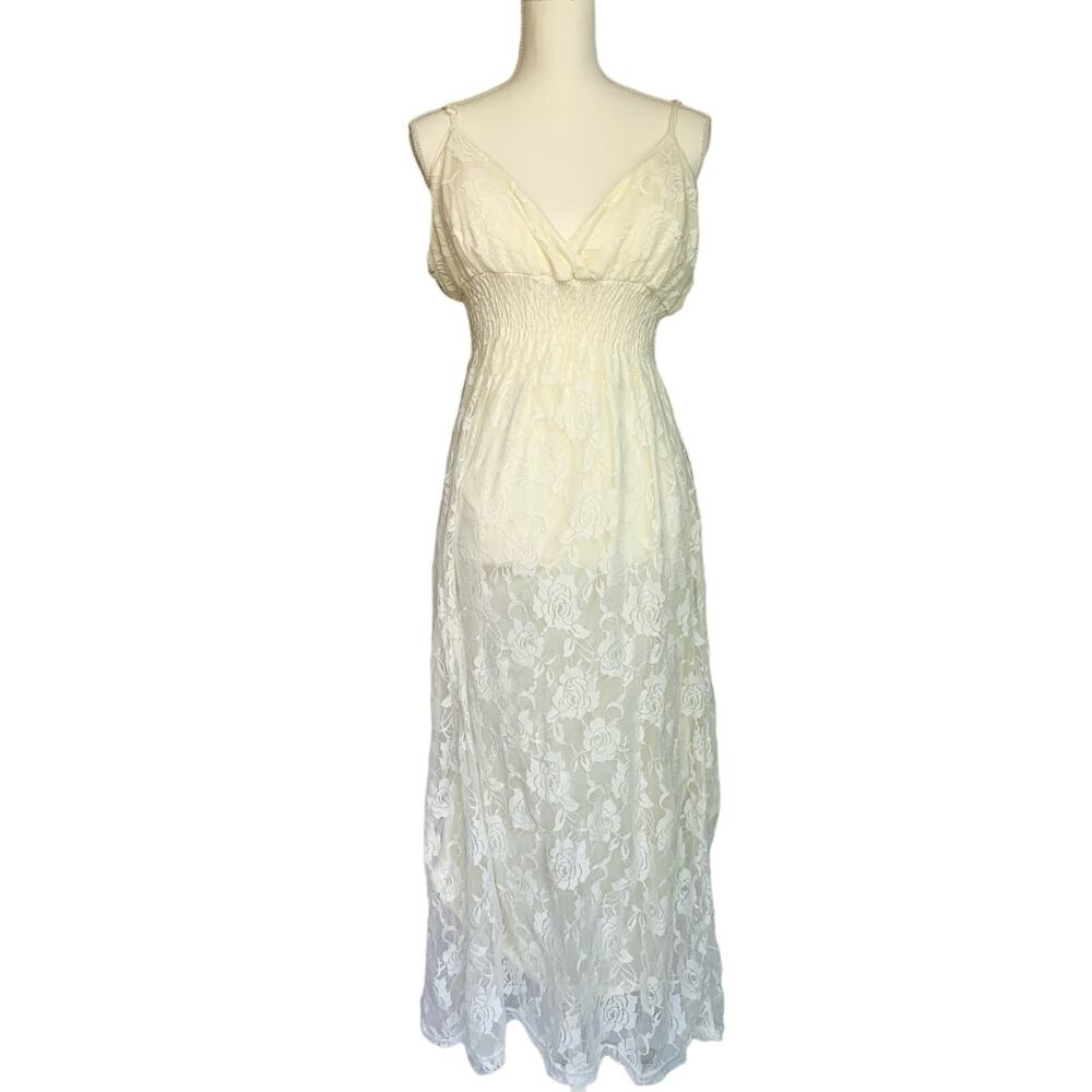 She's Cool Boho Cream Floral Lace Sheer A Line Maxi Dress Size Women's XL